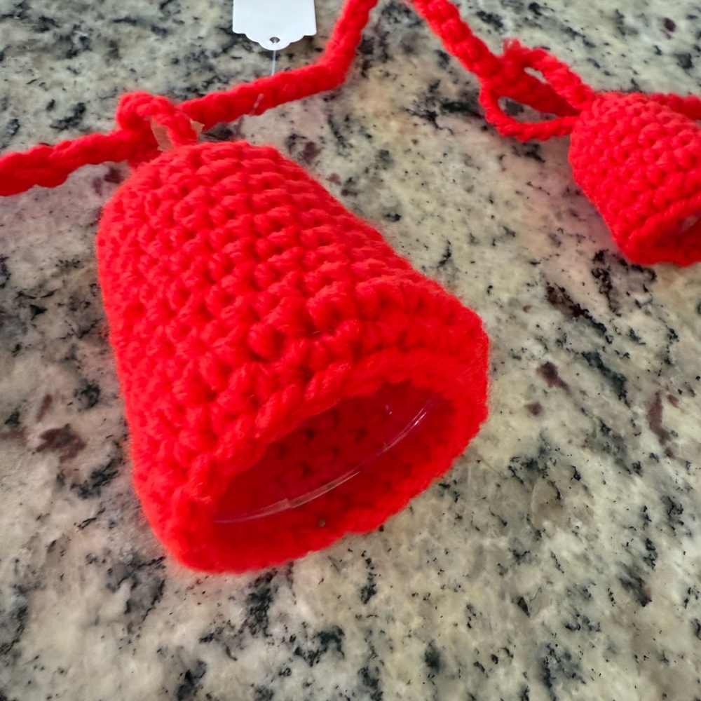 Vintage Red Crochet bell garland Christmas - Picture 4 of 6